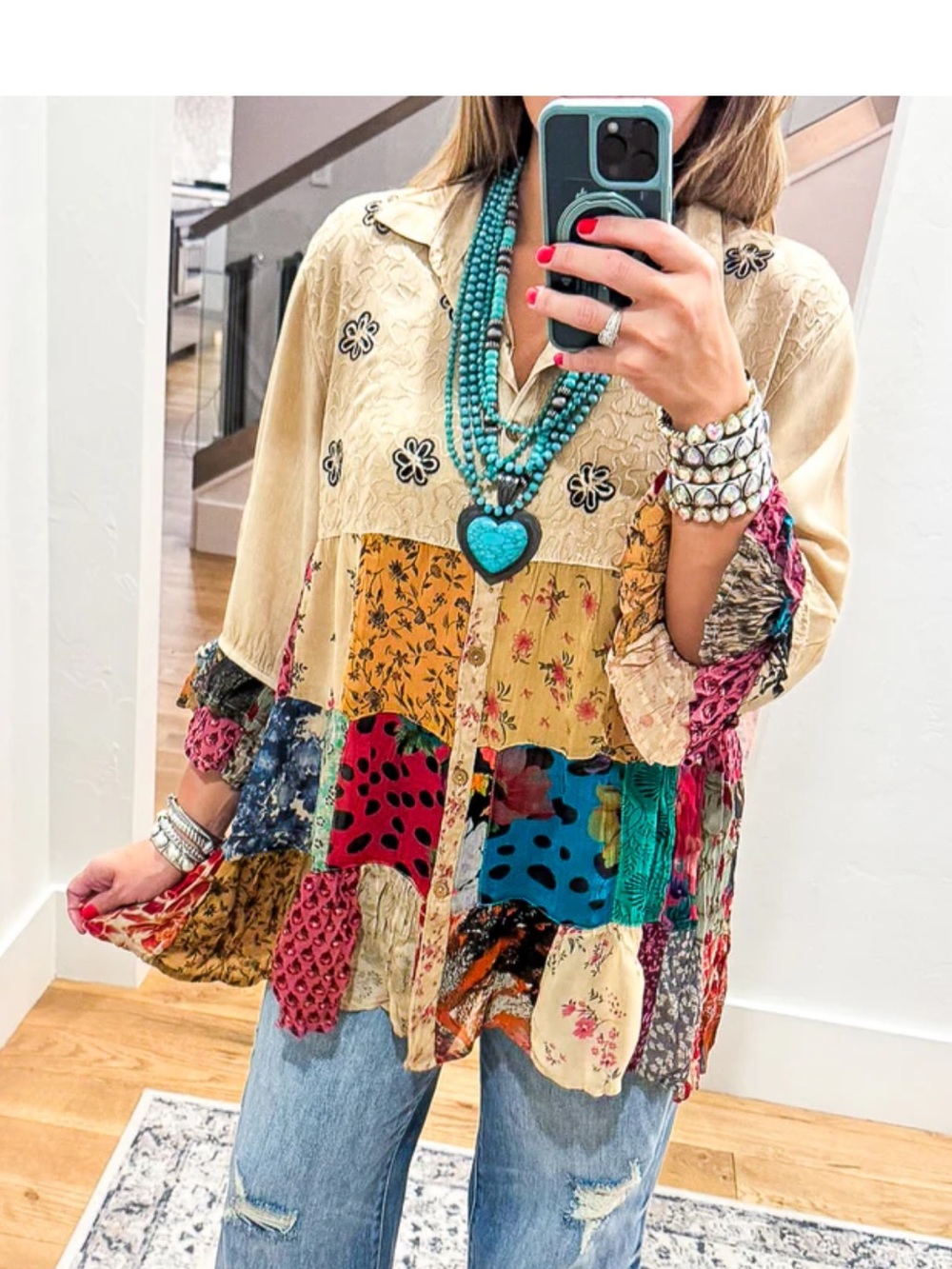 NWT Young Threads Western Yolk Patchwork Top